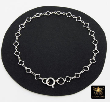 925 Sterling Silver Clover Chain Bracelet, 14 K Gold Filled Long Short Quatrefoil Link Bracelet, Dainty Everyday Jewelry